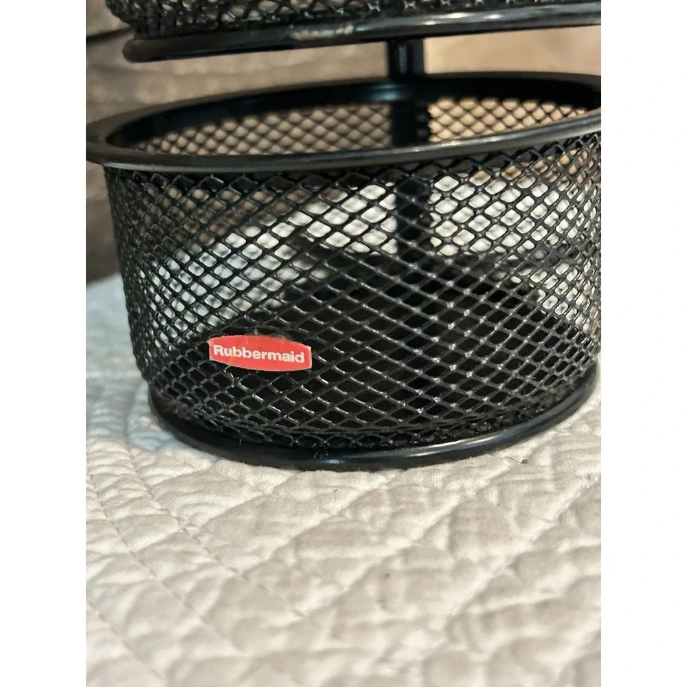 Y2K Era Rubbermaid 3‎ Tier Mesh Swivel Desk Organizer Black Metal Office Storage